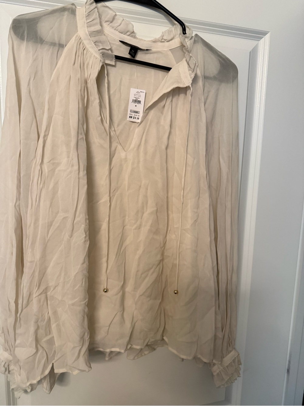 Banana Republic Cream Long-Sleeve Ruffled Blouse